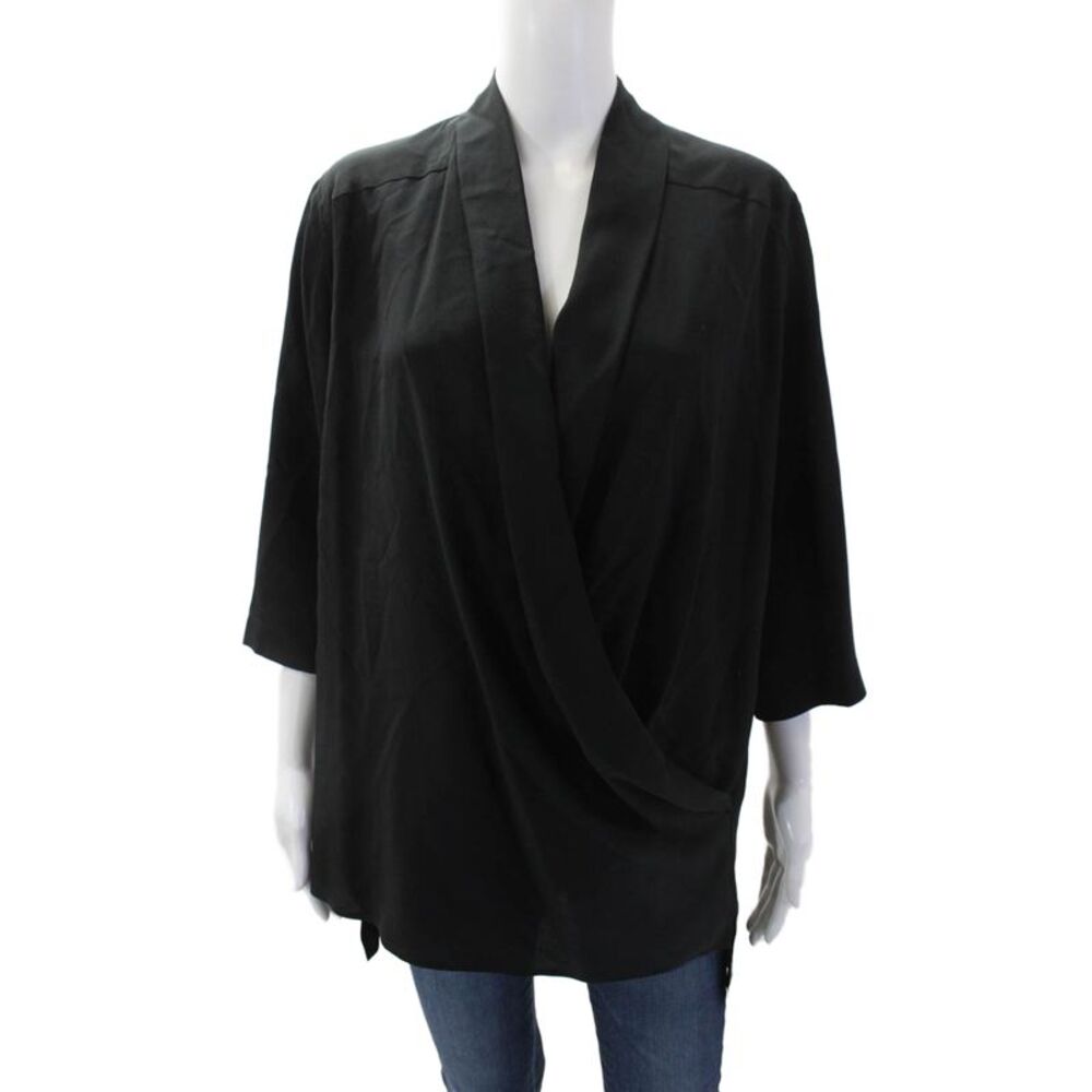 Stella McCartney Womens Silk 3/4 Sleeve V-Neck Blouse Top Black Size 42